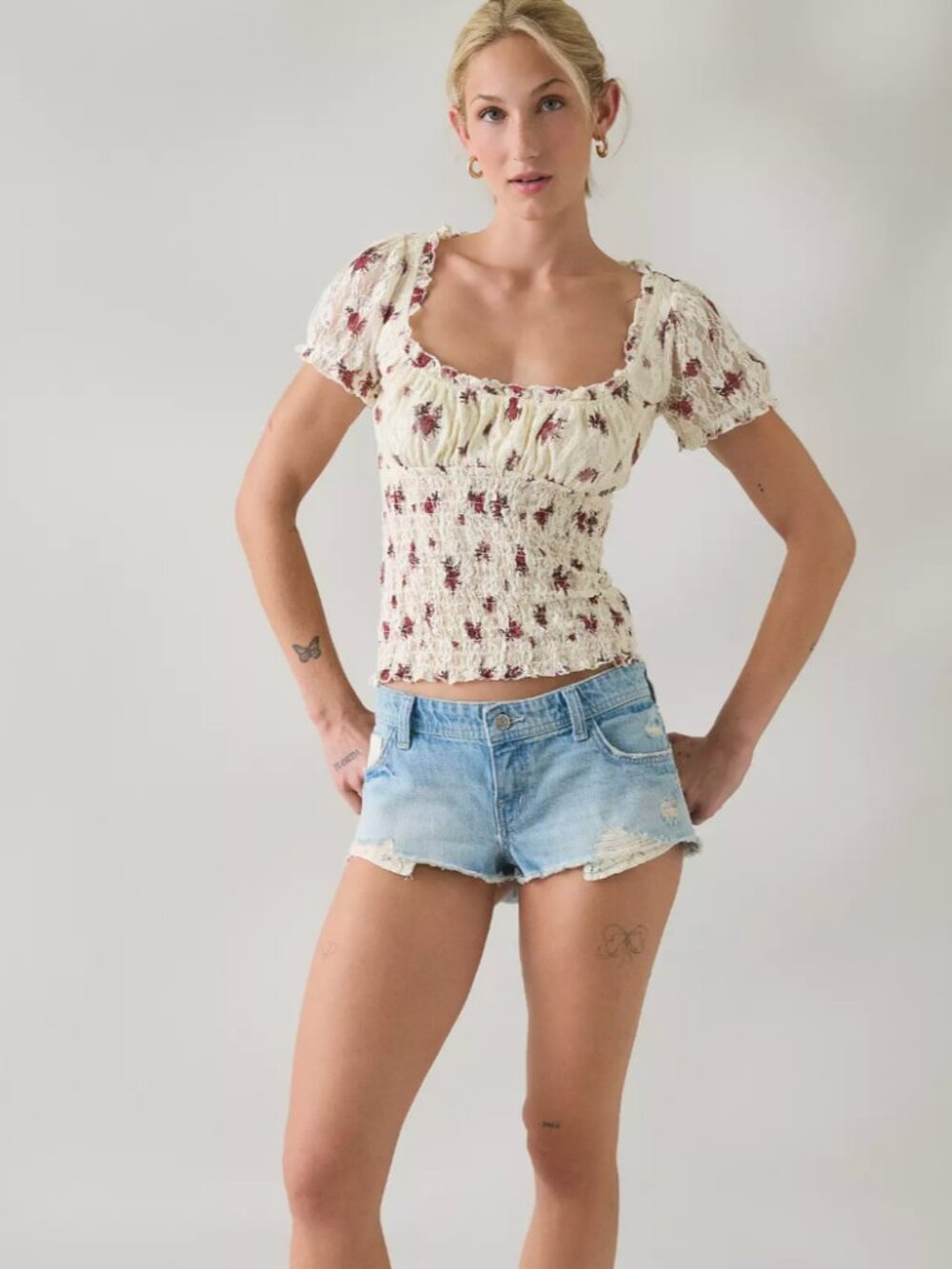 Urban Outfitters BDG Flora Lace Smocked Square Neck Milkmaid Blouse XS New